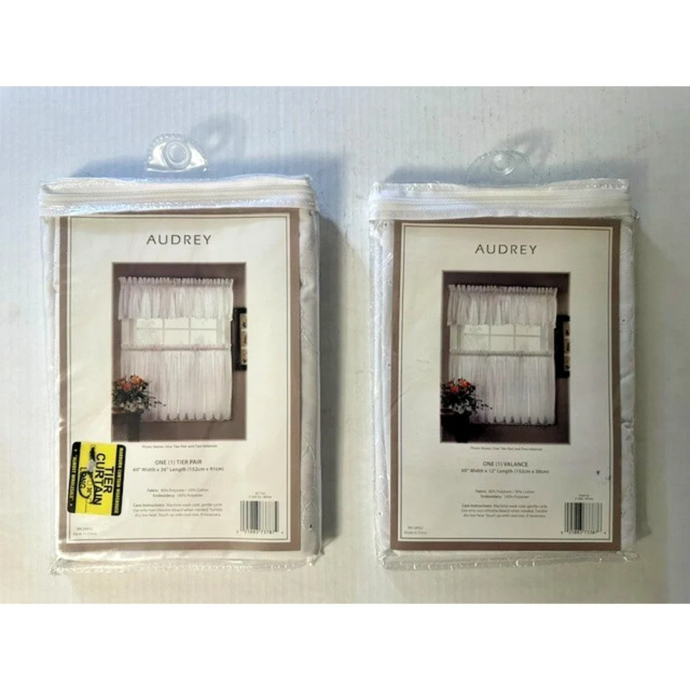 Audrey One Tier Pair 60x36 or 60x24 and One Valance 60x12 NEW